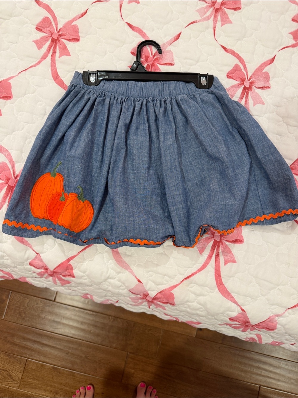 Gymboree Blue Denim Skirt with Orange Pumpkin Applique